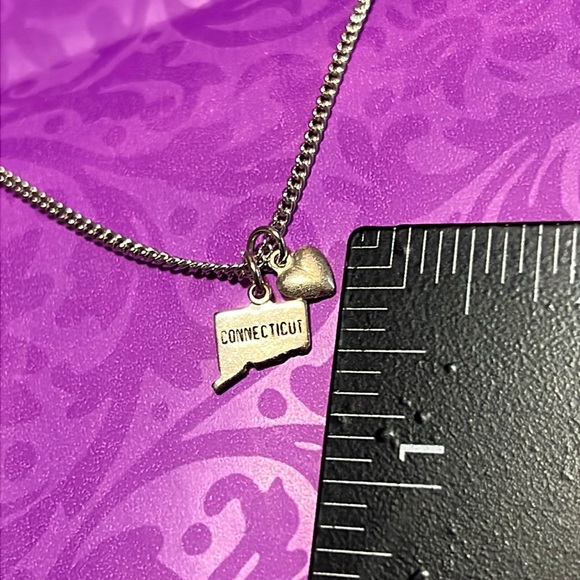 New Plain Outline “Connecticut” Map with Script & Heart Nickel Free Necklace - Picture 5 of 7